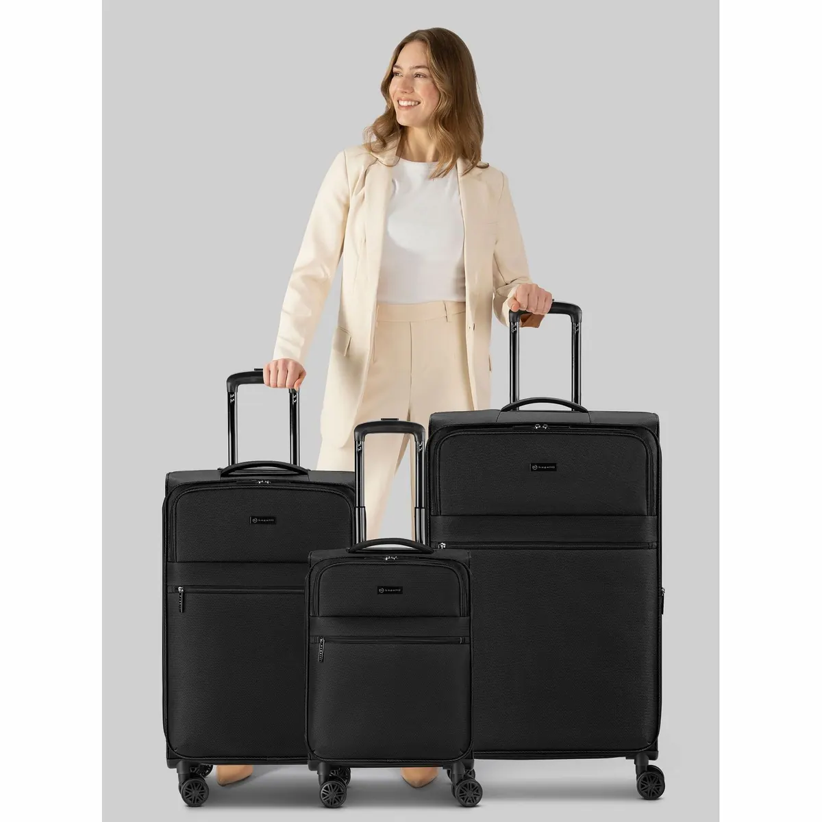 bugatti Trolleyset Valencia Soft, 4 Rollen, 3-teilig, Polyester 2