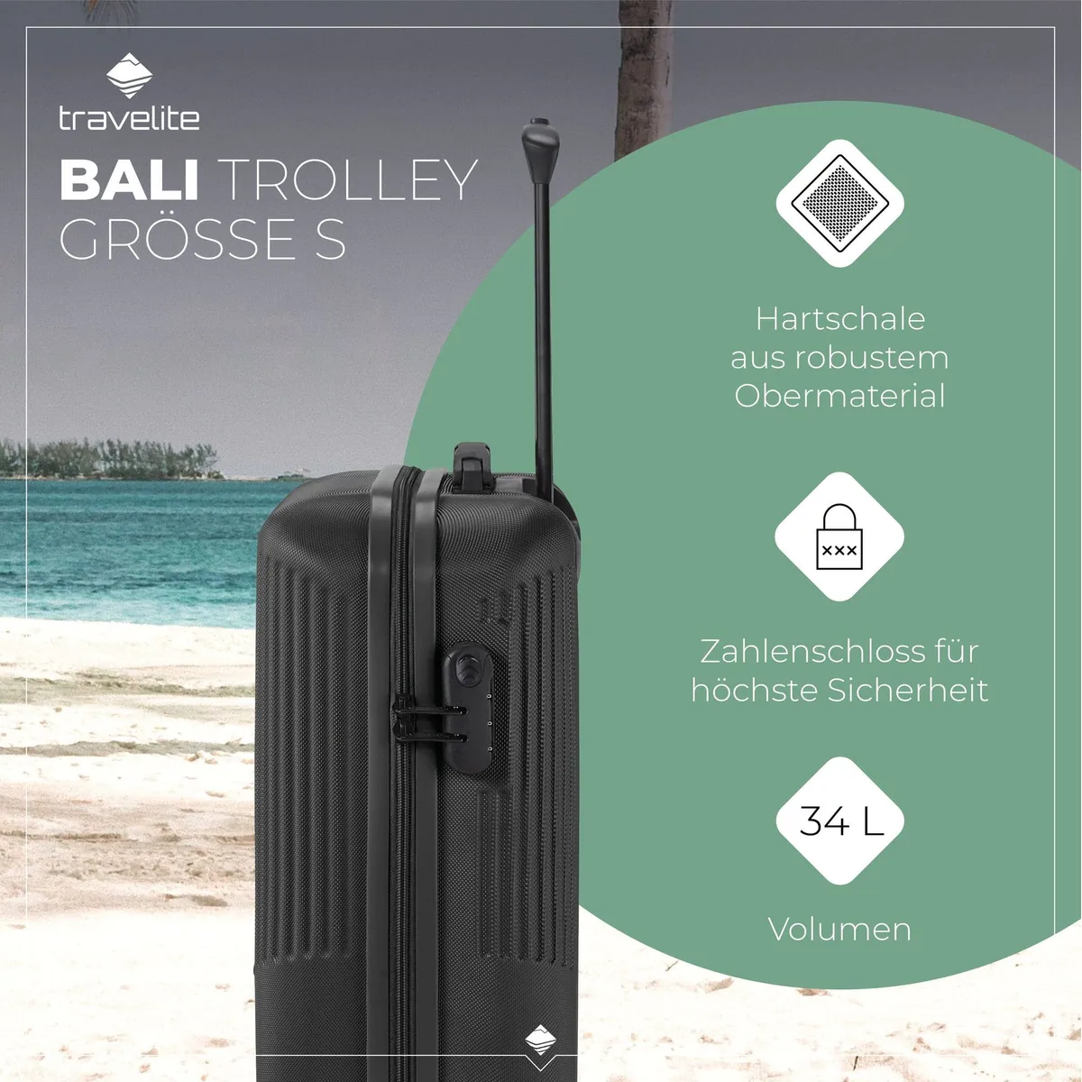 travelite Bali Hartschalen-Trolley, 4 Rollen, TSA-Schloss, robustes Design 4
