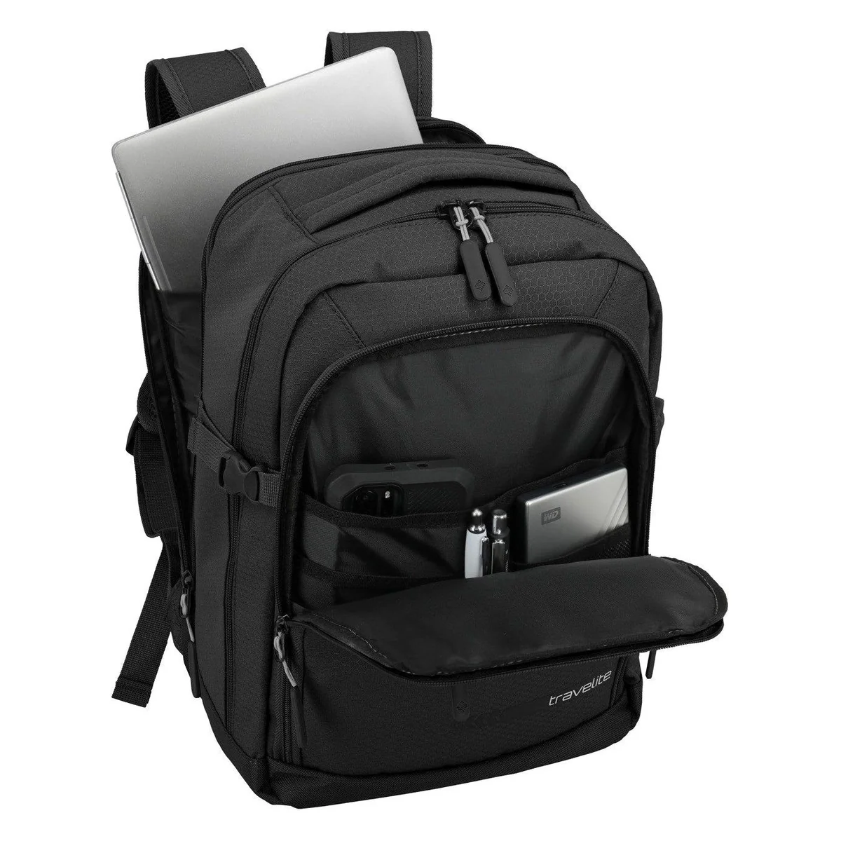 travelite Kick Off Laptoprucksack, kompaktes Format, anpassbares Volumen, funktionale Innenaufteilung 4